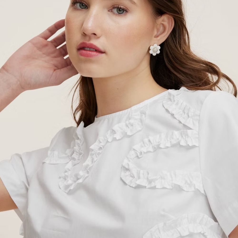 M - Kate spade x target White Ruffle ribbon short sleeve Top - Picture 4 of 5